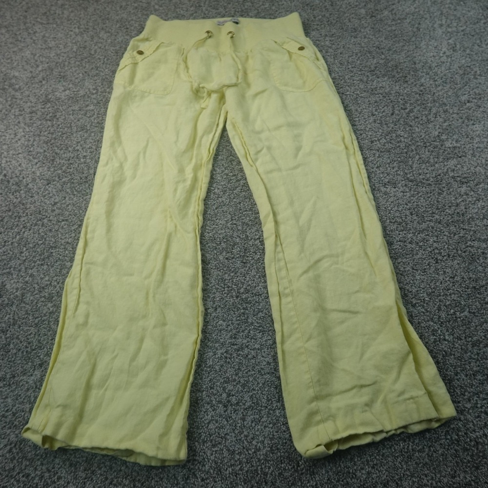 Guess Pants Womens M Yellow Linen Wide Leg Baggy Boho Drawstring Elastic Waist